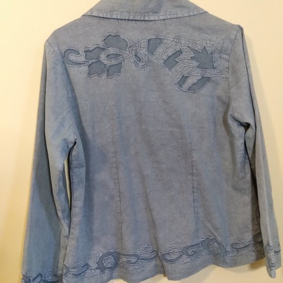 Parsley & Sage Cotton Jacket. Indigo Blue with Floral Cut Out Design - Picture 4 of 9